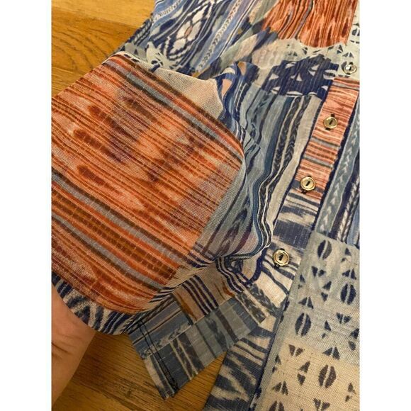 PerSeption Concept Women's Bohemian Sheer Patchwork Button-Down Blouse Sz Large - Picture 5 of 10